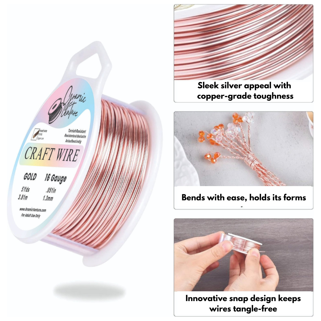 Silver-Plated Copper Wire –  Rose Gold 20 Gauge, 10m Roll – Tarnish Resistant
