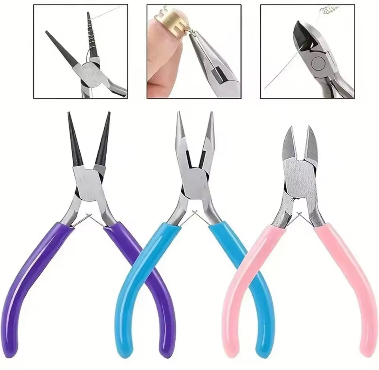 3-Piece Jewelry Pliers Set – Round Nose, Chain Nose & Diagonal Cutter for Beading & Wire Work