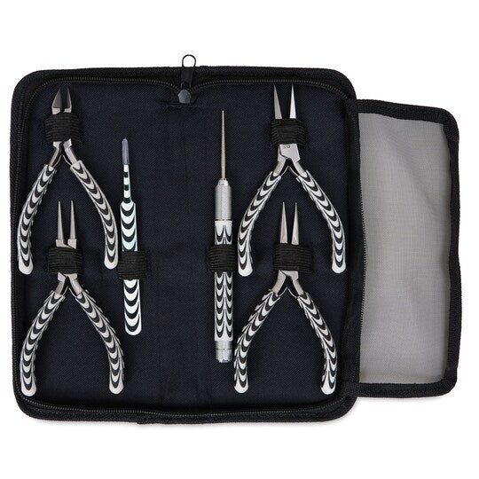 6-Piece Zebra Pattern Jewelry Tool Kit – Stylish Pliers Set with Travel Pouch for Beading & Wire Work