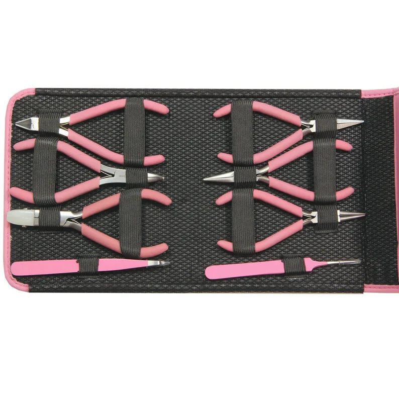 8-Piece Fashion Color Jewelry Pliers Set with Carrying Pouch – Color-Coordinated Beading Tools
