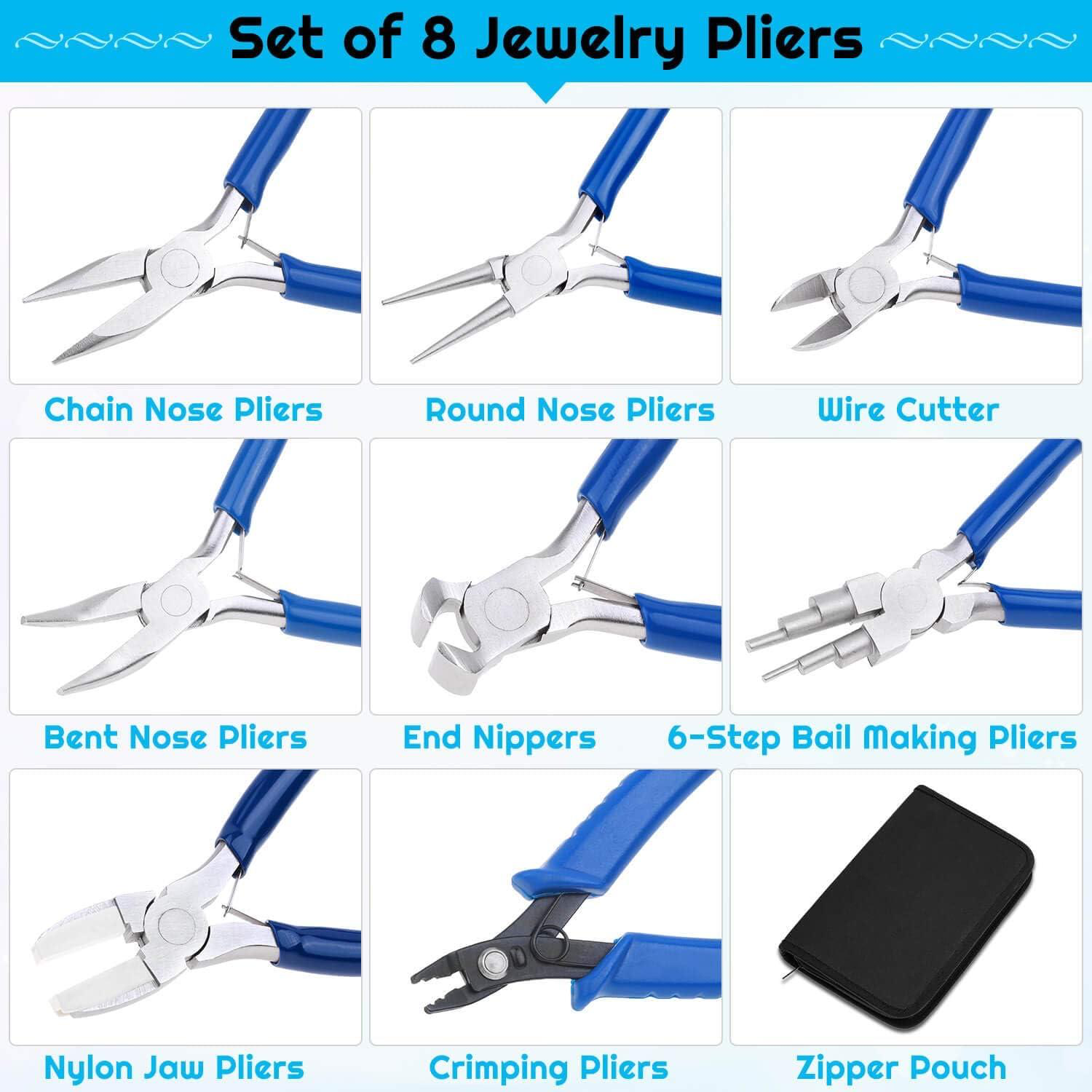 8-Piece Micro Jewelry Pliers Set with Storage Pouch – Precision Tools for Wire Work & Beading