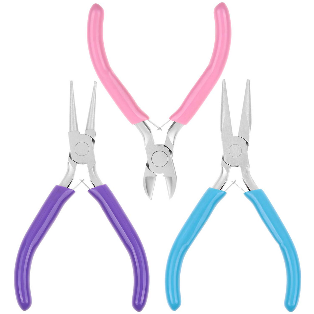 3-Piece Jewelry Pliers Set – Round Nose, Chain Nose & Diagonal Cutter for Beading & Wire Work