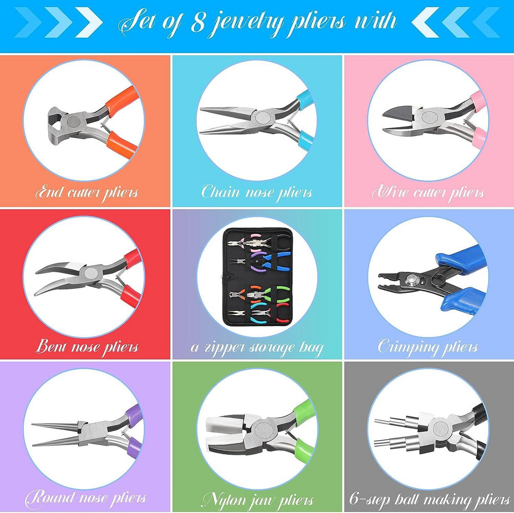 8-Piece Jewelry Making Pliers Kit – Multicolor Hand Tools for Beading, Wire Work & Crafting