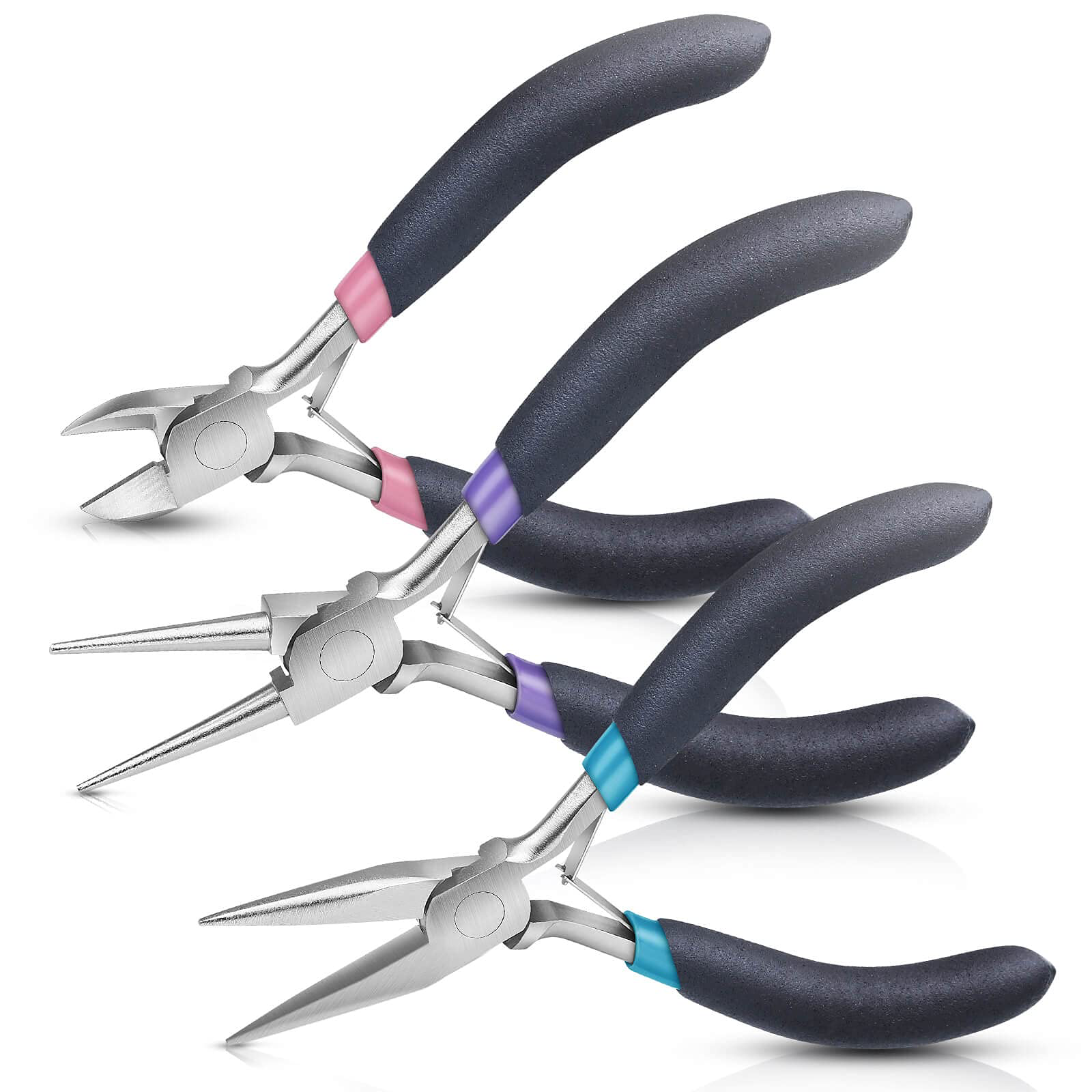 3‑Piece Jewelry Pliers Set – Needle Nose, Round Nose & Wire Cutters with Ergonomic Grip