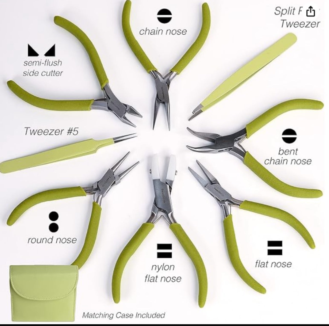 8-Piece Fashion Color Jewelry Pliers Set with Carrying Pouch – Color-Coordinated Beading Tools