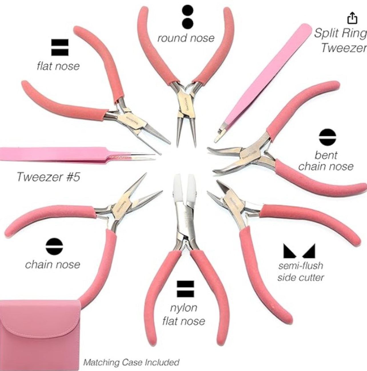 8-Piece Fashion Color Jewelry Pliers Set with Carrying Pouch – Color-Coordinated Beading Tools