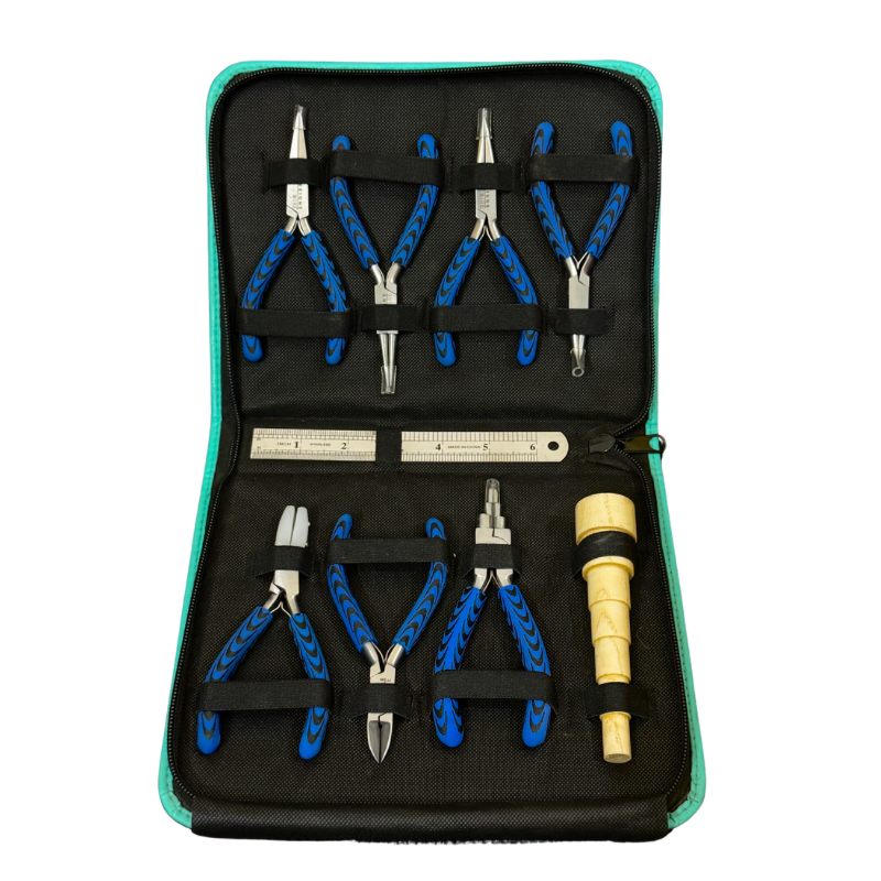 Deluxe 9-Piece Jewelry Pliers Kit with Ring Mandrel & Ruler