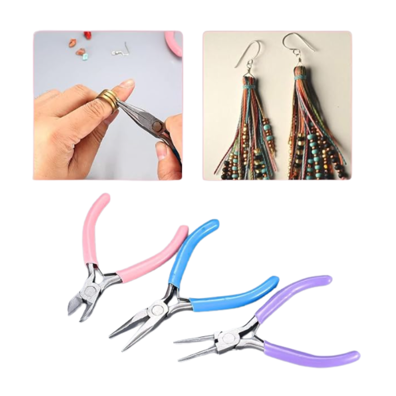 3-Piece Jewelry Pliers Set – Round Nose, Chain Nose & Diagonal Cutter for Beading & Wire Work